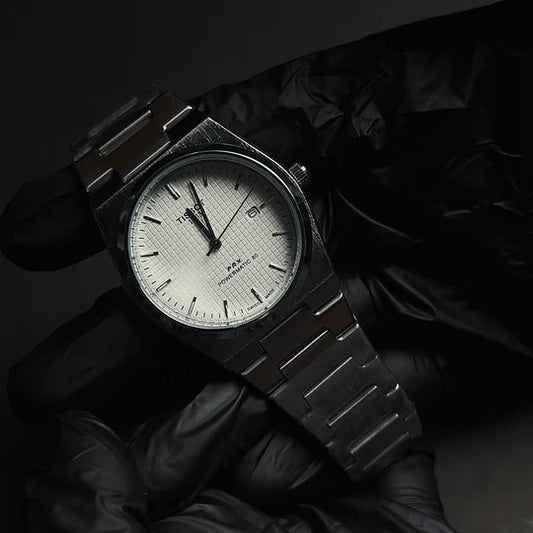 TISSOT PRX WHITE dial with silver chain