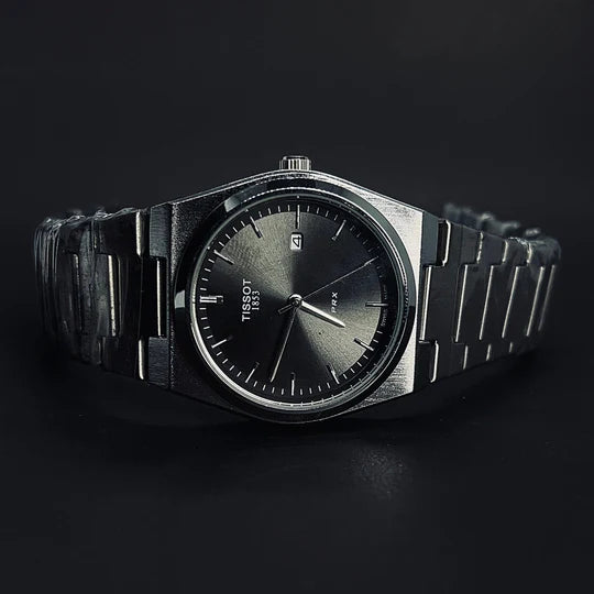 TISSOT PRX BLACK dial with silver chain