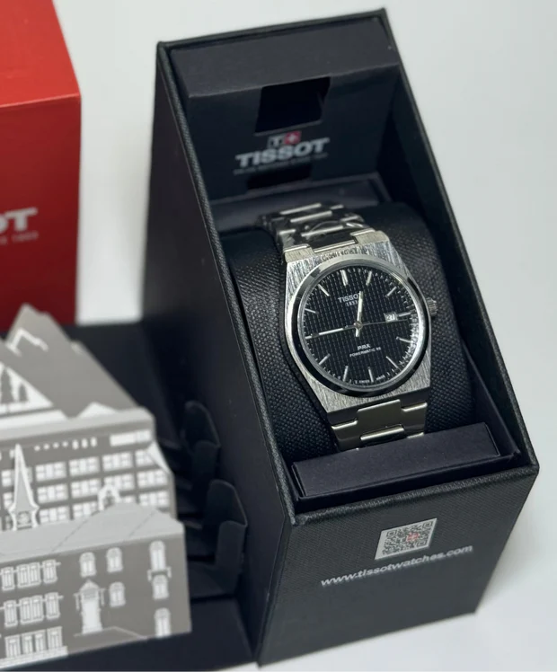 TISSOT PRX BLACK dial with silver chain