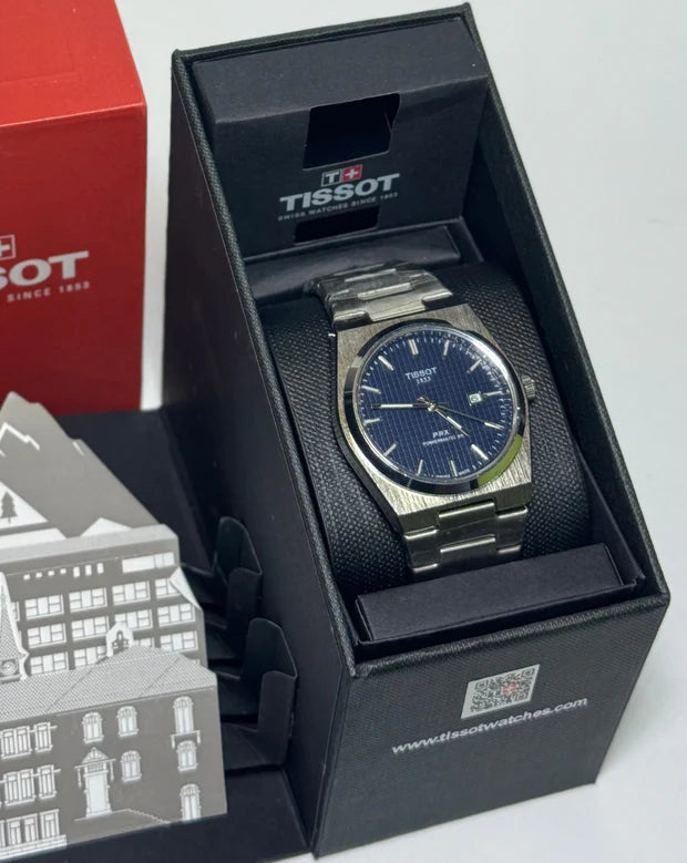 TISSOT PRX BLUE dial with silver chain
