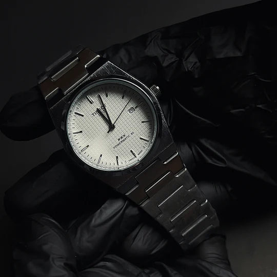 TISSOT PRX WHITE dial with silver chain