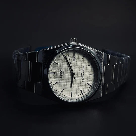 TISSOT PRX WHITE dial with silver chain