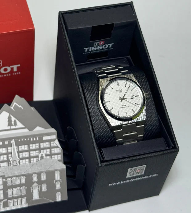 TISSOT PRX WHITE dial with silver chain